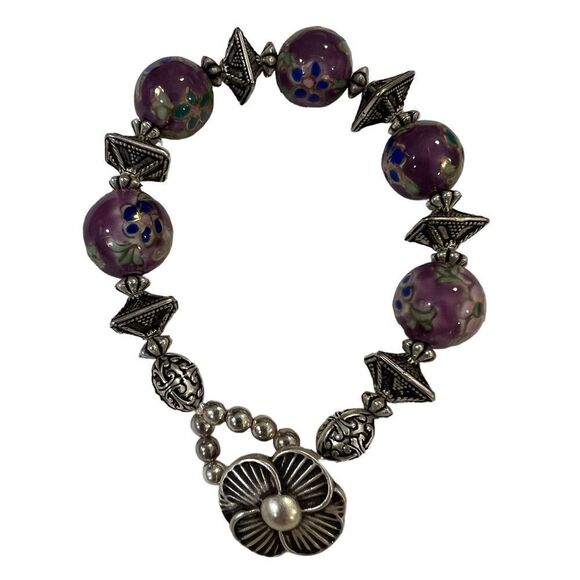 Cloisonne floral beaded bracelet - Picture 1 of 8
